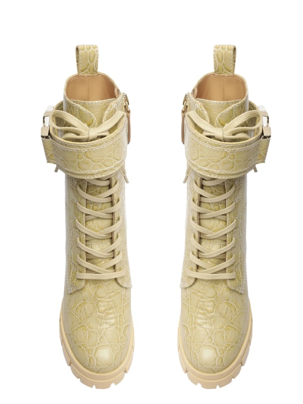SCHUTZ Roslyn Croc-Embossed Heeled Boot in Light Beige - Picture 5 of 9